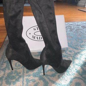 STEVE MADDEN Suede Over-the-Knee Heels 4" - Black